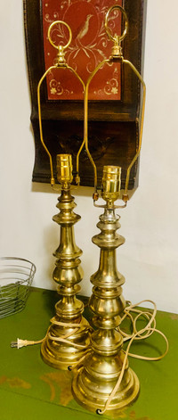 Set of 2 Matching Vintage Solid Cast Brass Mid Century Lamp Base