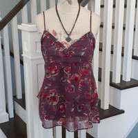 Plum floral American Eagle gauzy tiered camisole size M