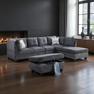 Gray Sectional Sofa with Storage Ottoman, View more