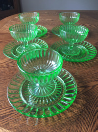 Uranium Glass Sherbet Dishes with Underplates