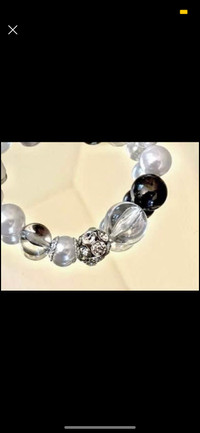 NEW Bracelet Duo with Faux Pearls, Diamonds + Silver (gift idea)