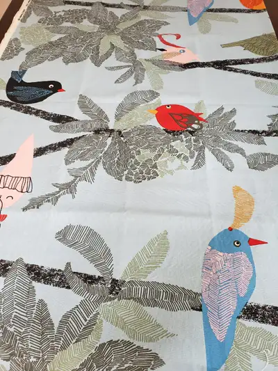 Ikea Colorful Bird Print Woven Blue Fabric Malin Akerblom 2010, View more