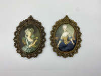 Victorian Italian Lady Potraits in Ornate Metal frames