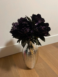 Silk Flowers & Silver Vase