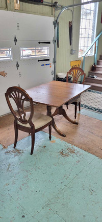 Vintage Walnut Drop-leaf Table w/ 4 Chairs