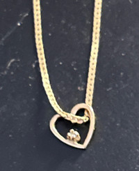 10k yellow gold dainty necklace  with small heart  tiny diamond