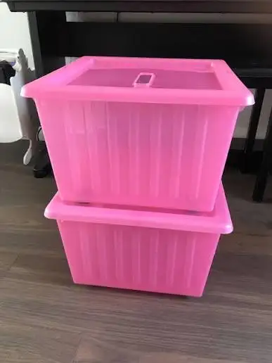 IKEA VESSLA Storage crate w/Matching Lid, casters, Pink, View more