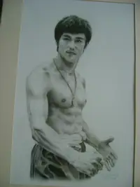 HAND PAINTED  BRUCE  LEE  CHARCOAL  PAINTING