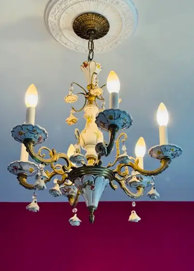 Antique Brass Porcelain Chandelier, View more