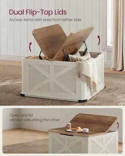 Farmhouse Coffee Table with Storage, Square Coffee Table for Living Room, Center Table with Flip-Top...
