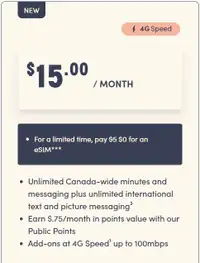 $15 TALK TEXT UNLIMITED Canada wide no data cell phone plan