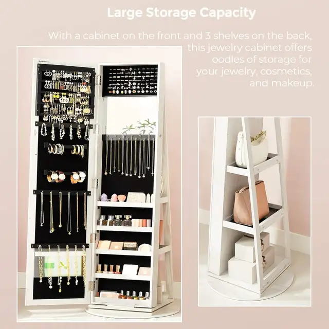 360 Degree Swivel Jewelry Cabinet, High Full Length Mirror, Lock in Home Décor & Accents in Markham / York Region - Image 5
