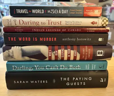 Bundle of seven used books. Titles include: The Word is Murder, Daring to Trust, How to Travel the W...