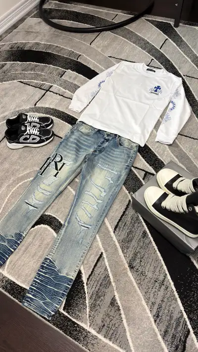 Chrome Hearts Long Sleeve T-Shirt + Amiri / Purple Jeans, View more