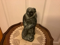 Lg  Vtg Hand Carved Inuit Mother & Child Sculpture Wolf Original
