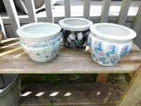 Set of Three Porcelain Floral/Bonsai/Succulent Pots