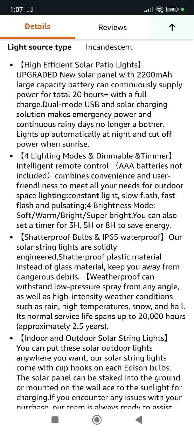 Solar String Lights Outdoor,49FT USB & Solar Powered Patio Light62854392457346124