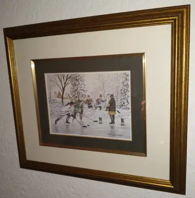 Douglas Laird Framed Children's Outdoor Hockey Scene - REDUCED, View more