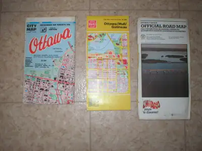 VIEILLE ANCIENNE CARTE ROUTIERE OLD ROAD MAP ANTIQUE OTTAWA HULL, View more