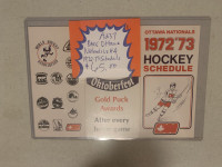 Ottawa Nationals WHA 1972-73 Hockey Schedule Showcase 320 
