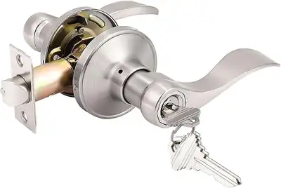 Probrico Wave Style Lever Handles Entrance Door Knobs Entry Door Locks Satin Nickel ...