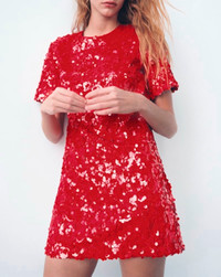 Zara sequin robe rouge red dress veston blazer aritzia shirt top