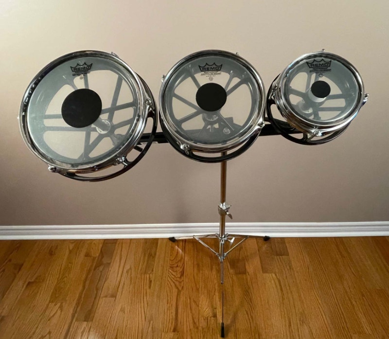 REMO Rototom Drum Set 6"/8"/10" Black Hoops with Stand Drums