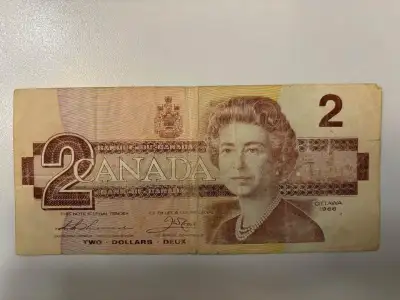 Ancien billet banque 2 dollars Canadien 5$ Verdun près du métro.