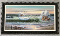 Cole Bowman large Original Oil Painting Boat on the Shore Seasca