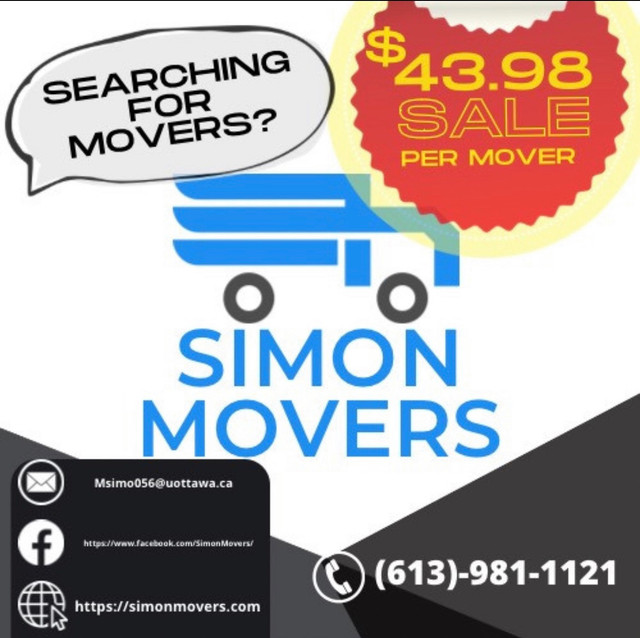 SIMON MOVERS: 55 per hour per mover - Ottawa in Moving & Storage in Ottawa