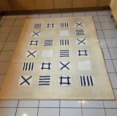 Vintage IKEA Gamborg area rug, a flatweave floor covering featuring a minimalist, Scandinavian geome...