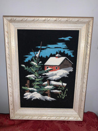 Vintage Christmas Scene Framed Picture - Farmhouse