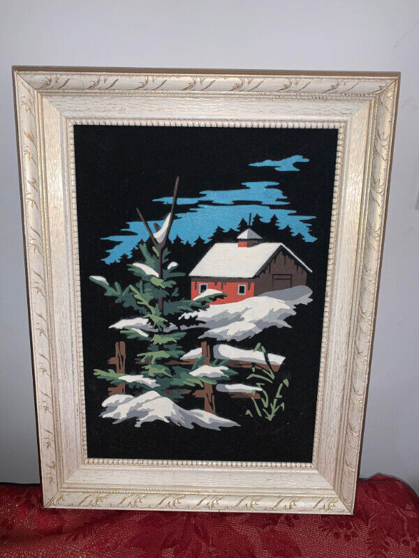 Vintage Christmas Scene Framed Picture - Farmhouse in Arts & Collectibles in Fredericton