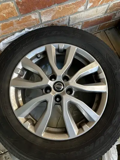 Selling a set of four silver rims from a 2018 Nissan Rogue. These 17x7J rims fit 225/65R17 tires. An...