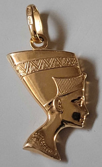 Vintage 10k Italian Yellow Gold Queen Nefertiti Pendant 