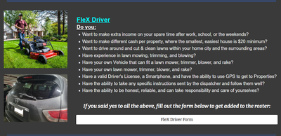 Want a PT cash job driving and mowing grass? Be a FleX Driver!, View more
