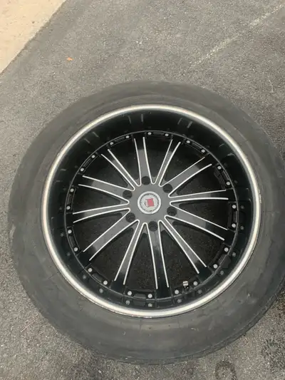 Set of four rims with tires. Tires are Bridgestone Alenza. Have a couple seasons left on them.