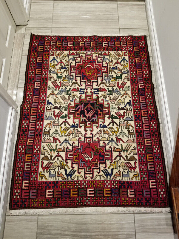 Antique Persian Style Hand Made Wool Rug Carpet 4.6'x3.3' (Iran) Rugs