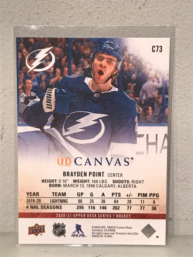 Brayden Point Upper Deck Canvas Hockey Card Tampa Bay Lightning in Arts & Collectibles in Ottawa - Image 2