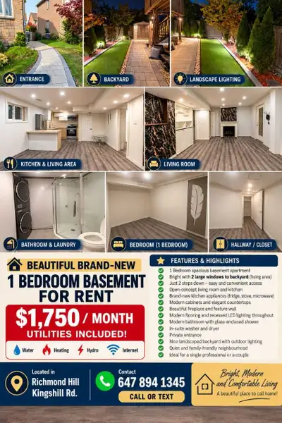 Bright, spacious, modern, with new appliances, private laundry & entrance! $1,750/month – Utilities...