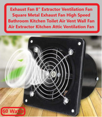 (NEW) Exhaust 8” 60W Extractor Ventilation Fan Square Metal BLK