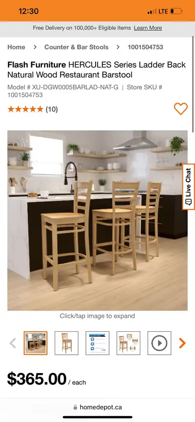 Flash Furniture HERCULES Series Ladder Back Natural Wood Restaurant Barstool BRAND NEW, USED FOR STA...