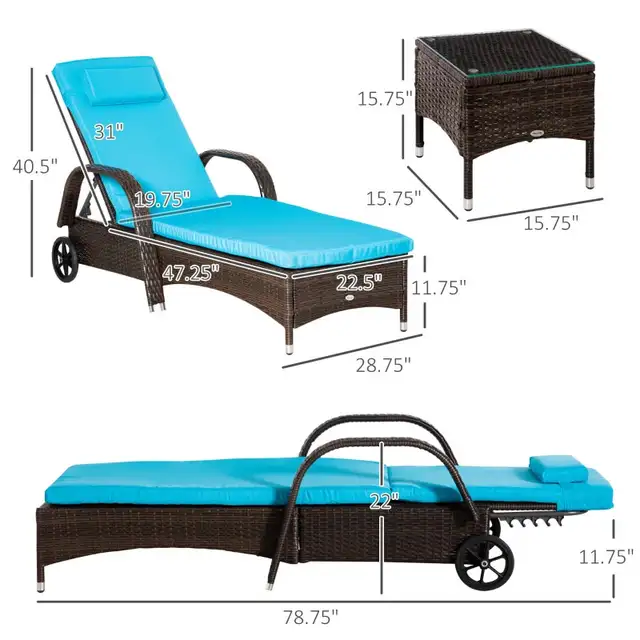 3 Pieces Wicker Patio Lounger Set with Table, PE Rattan Outdoor in Chairs & Recliners in Markham / York Region - Image 4