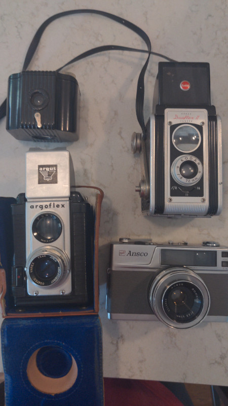 Four Vintage Film Cameras - Argus, Ansco, Brownie Dualflex II for sale  