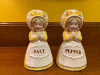 Vintage Salt & Pepper Shakers Girls in Yellow Dresses and Bonnet