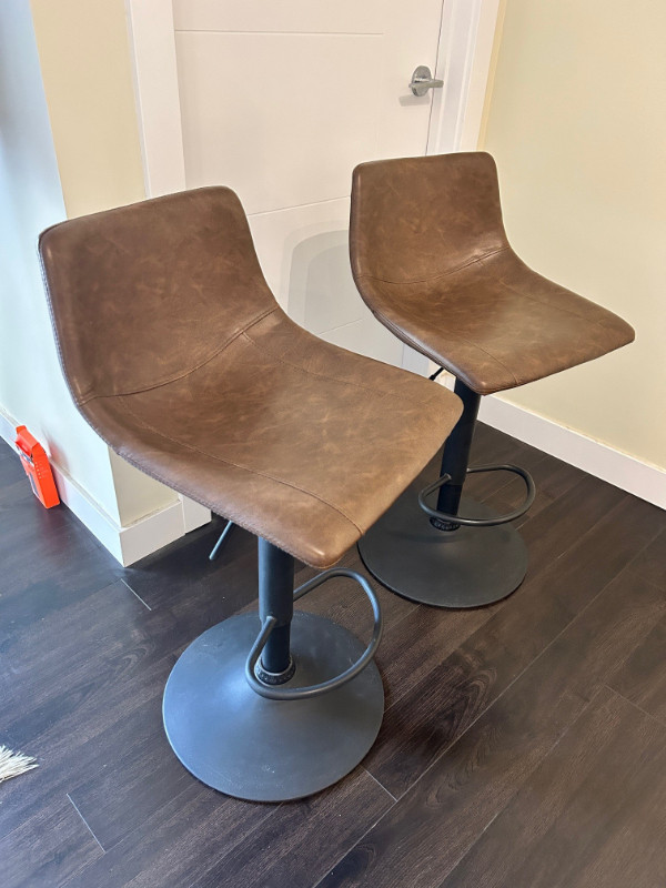 Faux Leather and Metal Adjustable Two Bar Stools in Chairs & Recliners in Edmonton