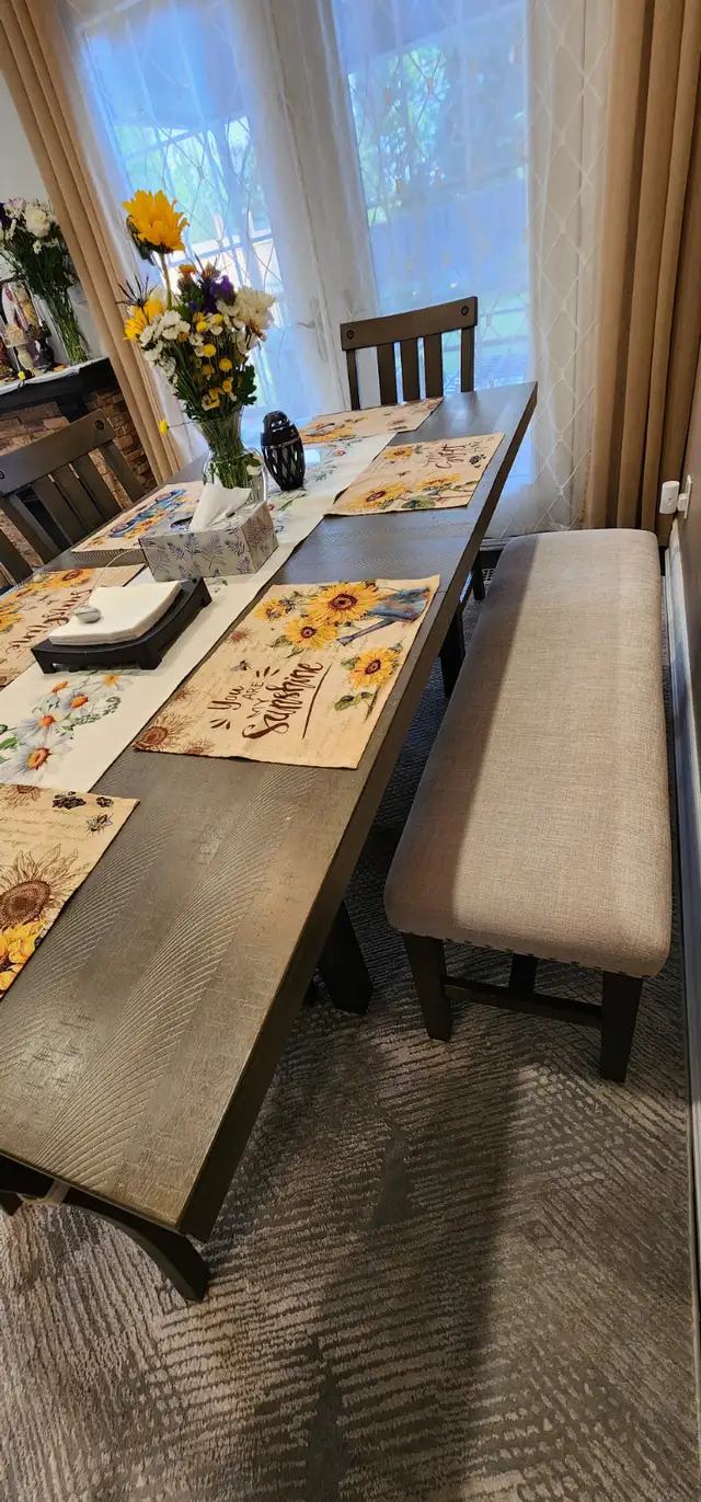 Dining Table Set (4 Chairs + Bench) + Carpet – Urgent Sale!62863260941826122