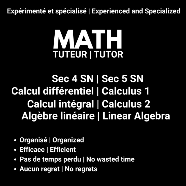 Math Tutoring/Tutor (High School, CÉGEP)