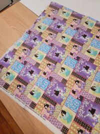 Cotton quilting fabric purple/green Japanese girl print