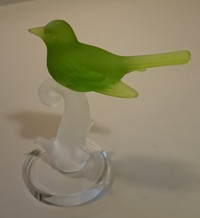 Vintage Westmoreland Green Glass Bird on a Frosted Glass Tree